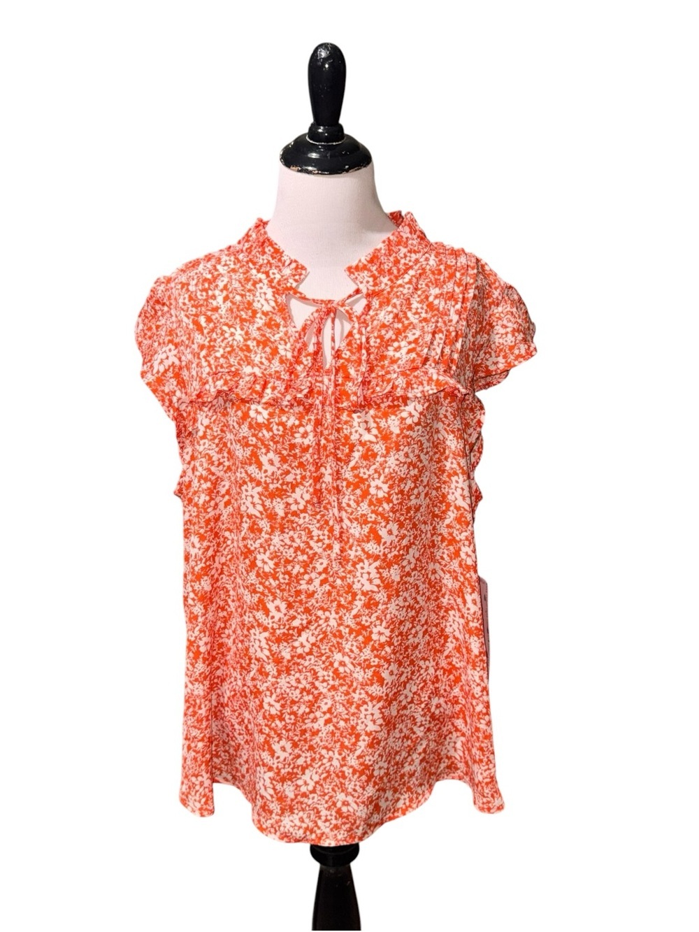 Sweet Rain Women's Size 2X Blouse Top Ruffled Cap Sleeves NWT Orange Floral